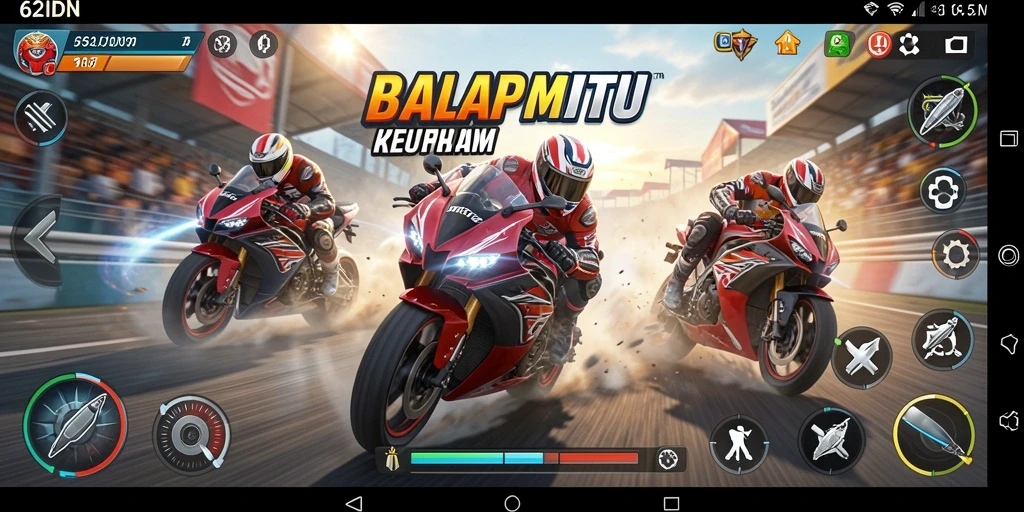 Screenshot gameplay 62IDN menampilkan aksi balap motor yang menegangkan.