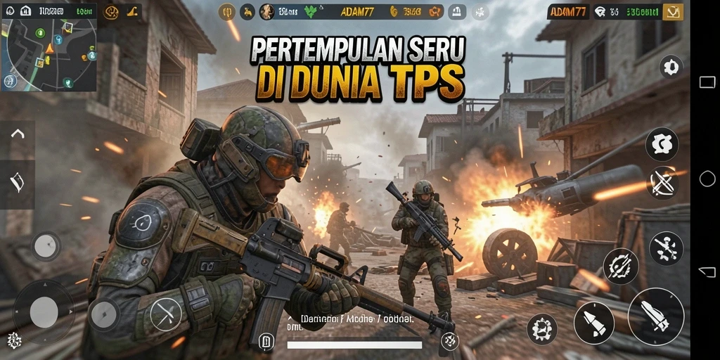 Tampilan seru gameplay ADAM77 dalam pertempuran TPS.