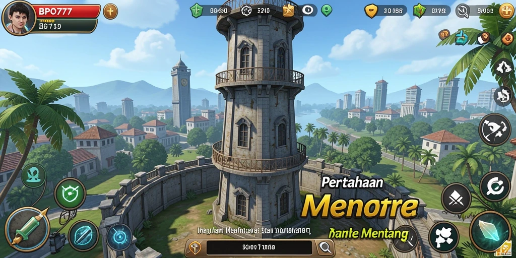 Tampilan gameplay Tower Defense dengan menara yang strategis dan musuh yang menyerang.