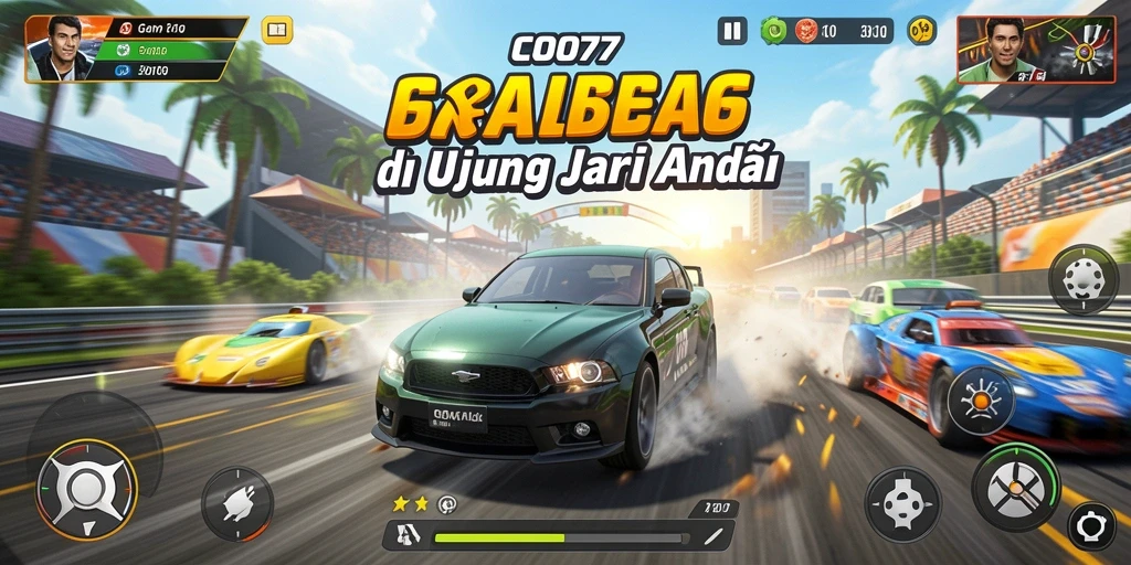 Tangkapan layar gameplay COO77 yang menunjukkan balapan mendebarkan.