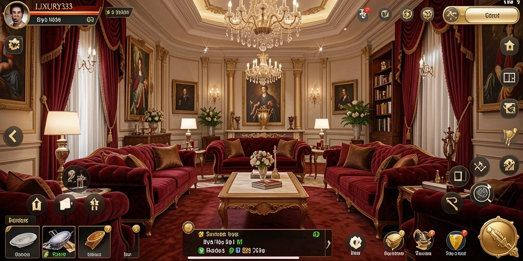Gameplay LUXURY333 dengan desain rumah mewah