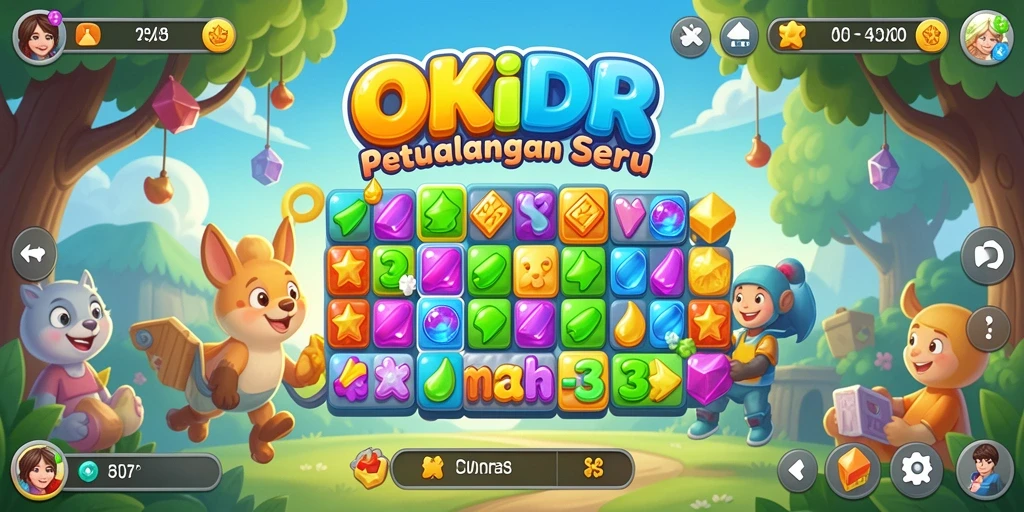 Screenshot gameplay OKIDR menampilkan keseruan permainan Match-3 yang mengasyikkan.
