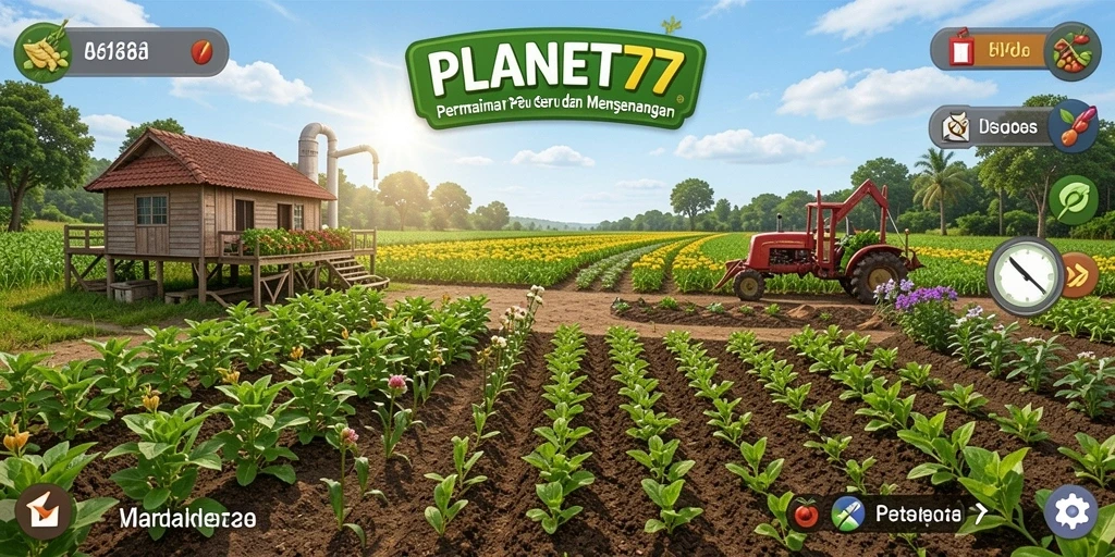 Tampilan gameplay <strong>PLANET77</strong> yang menarik dan penuh warna saat berkebun.