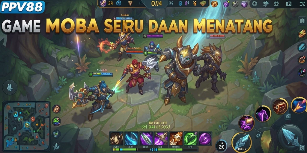 Screenshot gameplay PPV88 dengan aksi seru di arena MOBA.