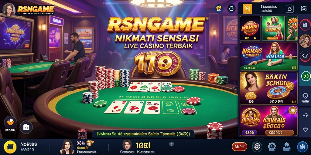 Screenshot gameplay RSNGAME menampilkan dealer langsung dan suasana kasino yang otentik.