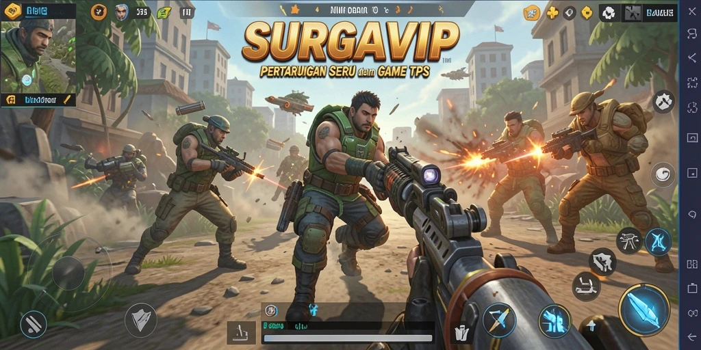 Gambaran tindakan seru dalam game TPS SURGAVIP.